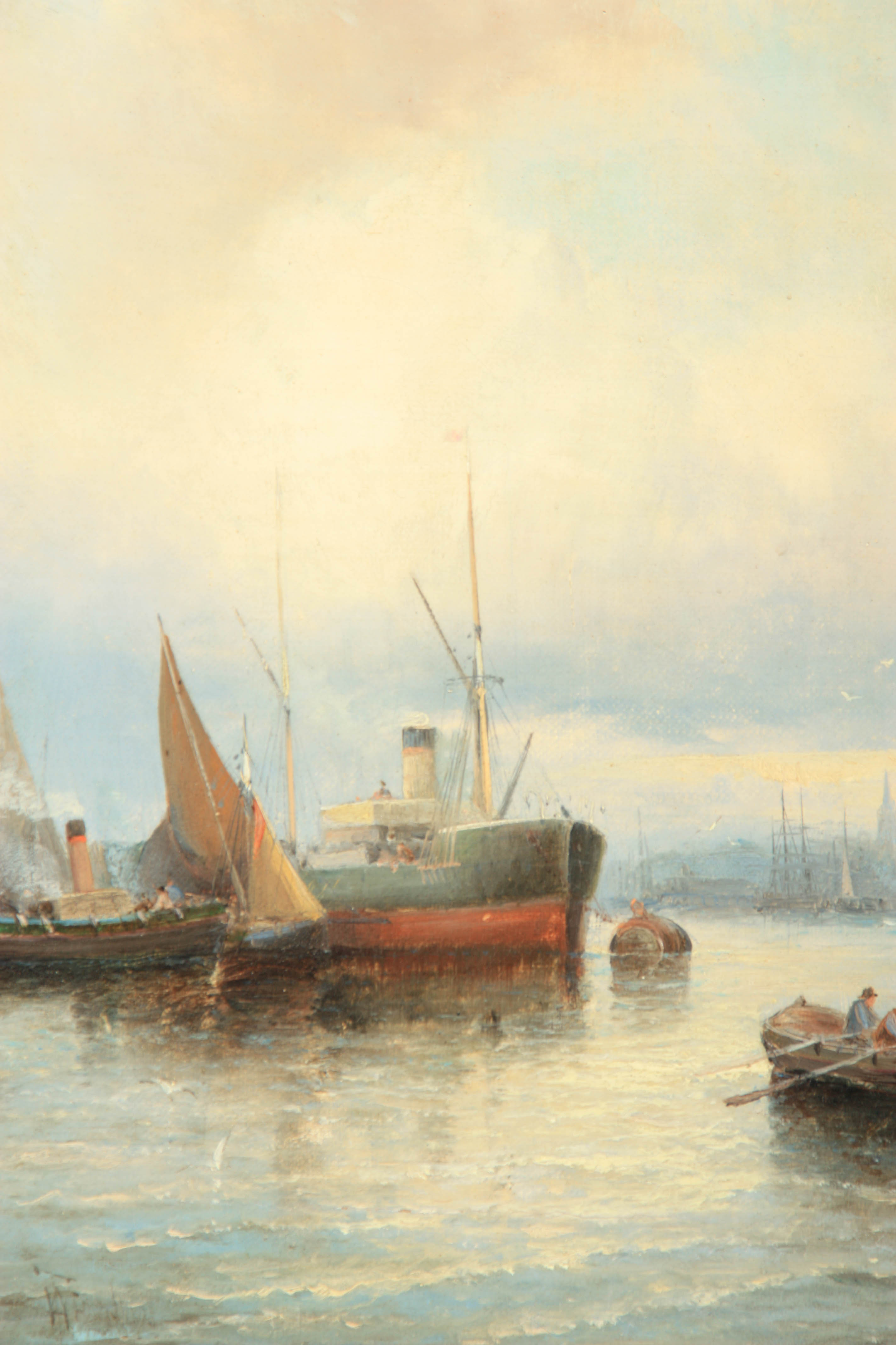 WILLIAM THORNLEY (fl1858-1898) A 19TH CENTURY OIL ON CANVAS merchant steamers and harbour scene with - Image 2 of 4