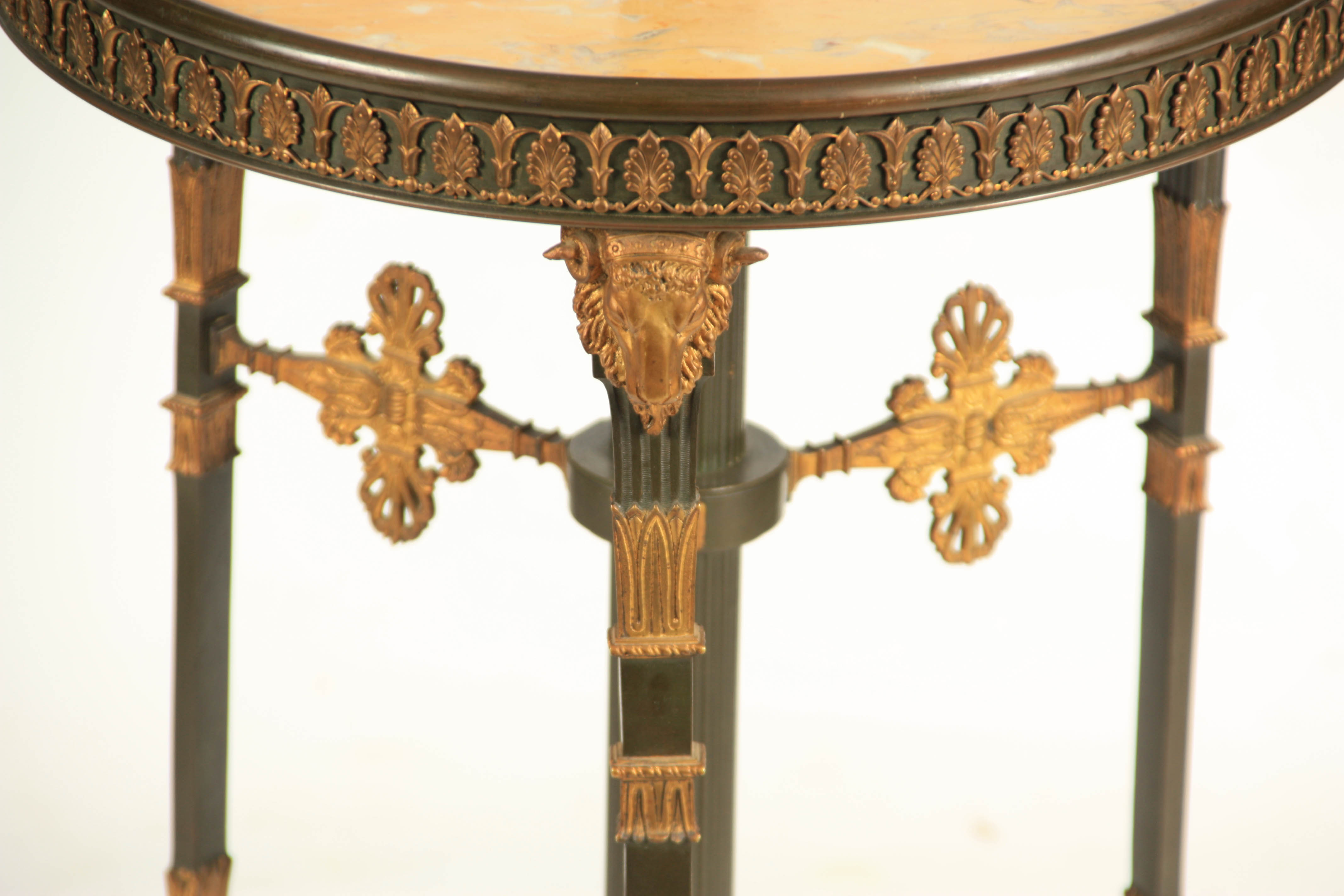 A 19TH CENTURY FRENCH EMPIRE STYLE ORMOLU AND GREEN PATINATED STANDARD LAMP/TABLE WITH SIENNA MARBLE - Image 2 of 6