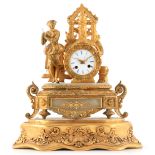 LEROI A PARIS A 19TH CENTURY FRENCH FIGURAL MANTEL CLOCK the gilt spelter and onyx case enclosing