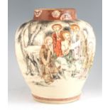 A LARGE 19TH CENTURY JAPANESE SATSUMA JARDINIERE decorated with figures in a garden setting 34.5cm