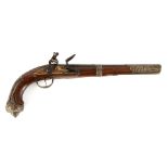 A LATE 18TH CENTURY EASTERN FLINTLOCK PISTOL having chased barrel and indistinct signature, on a
