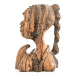 AN AFRICAN CARVED ROSEWOOD BUST OF A YOUNG AFRICAN FEMALE 29cm high