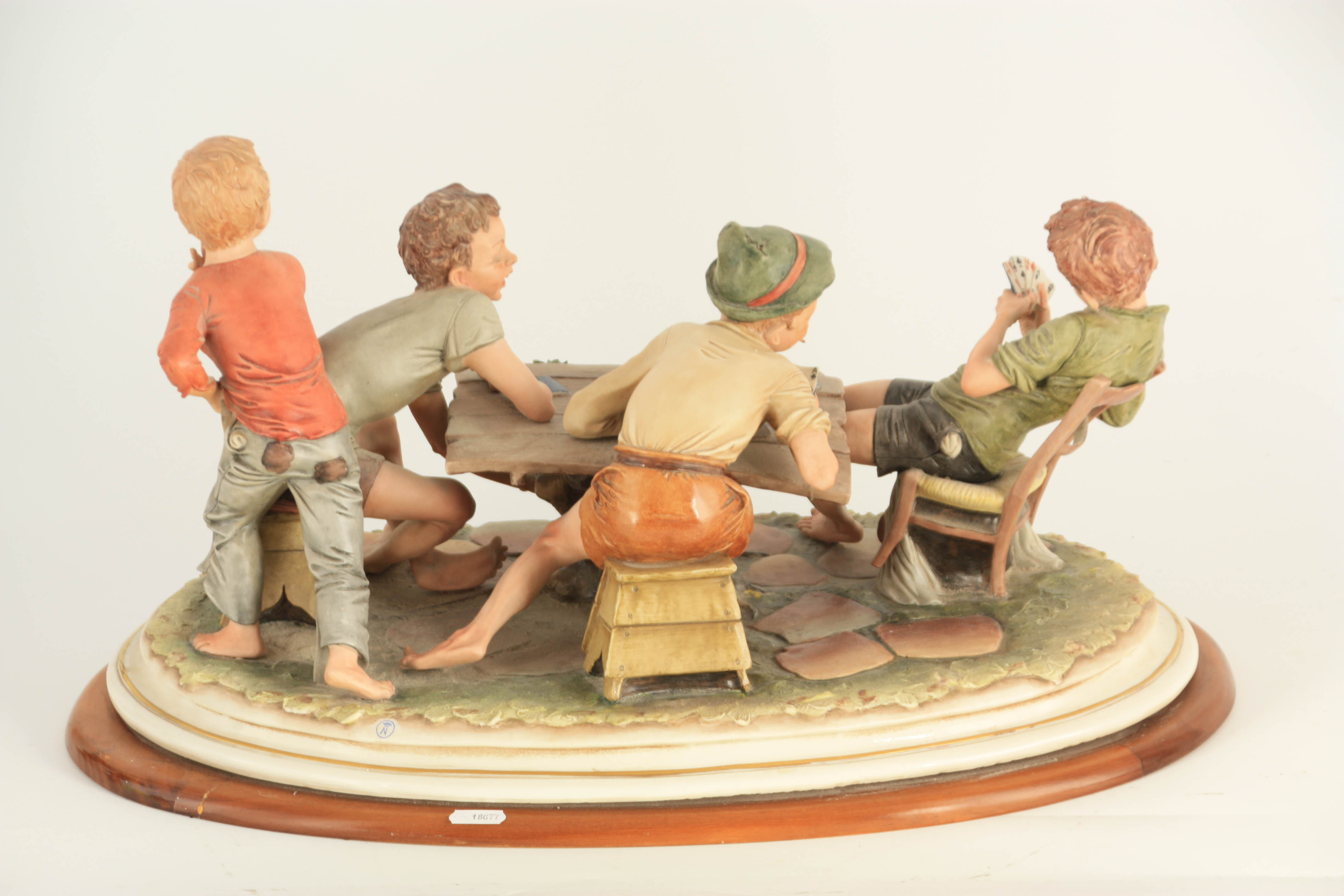 A NAPLES CAPODIMONTE LARGE OVAL FIGURE GROUP “The young card players” signed to base 56.5cm wide - Image 10 of 10