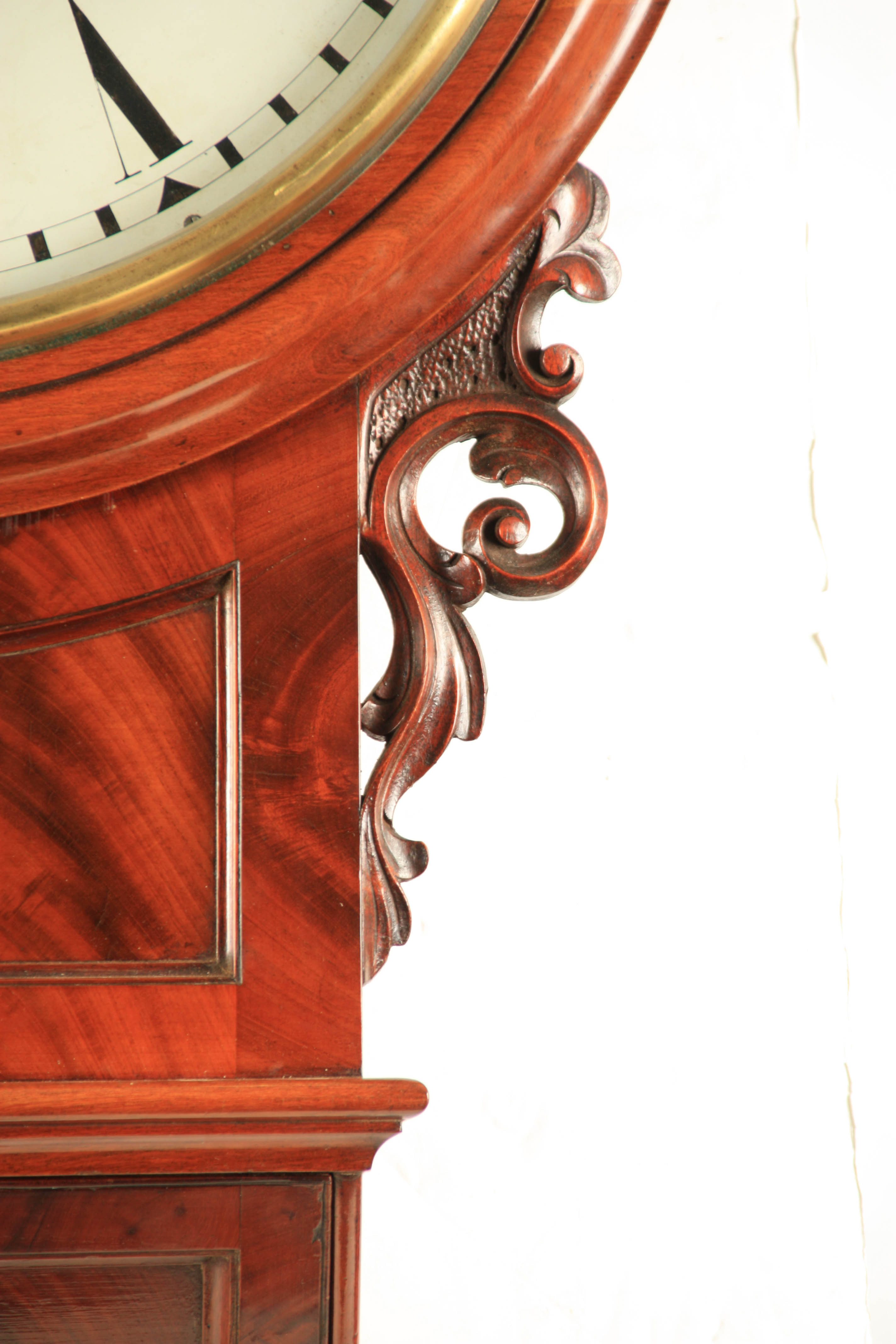 A. FURNACE, KESWICK A FINE QUALITY 19TH CENTURY FIGURED MAHOGANY 18" DIAL FUSEE WALL CLOCK OF - Image 2 of 10