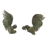 A PAIR OF 19TH CENTURY PATINATED BRONZE COCKERALS 26cm high