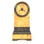 A LARGE EARLY 19TH CENTURY FRENCH BRONZE MOUNTED SIENNA MARBLE MANTEL CLOCK the case with arched top