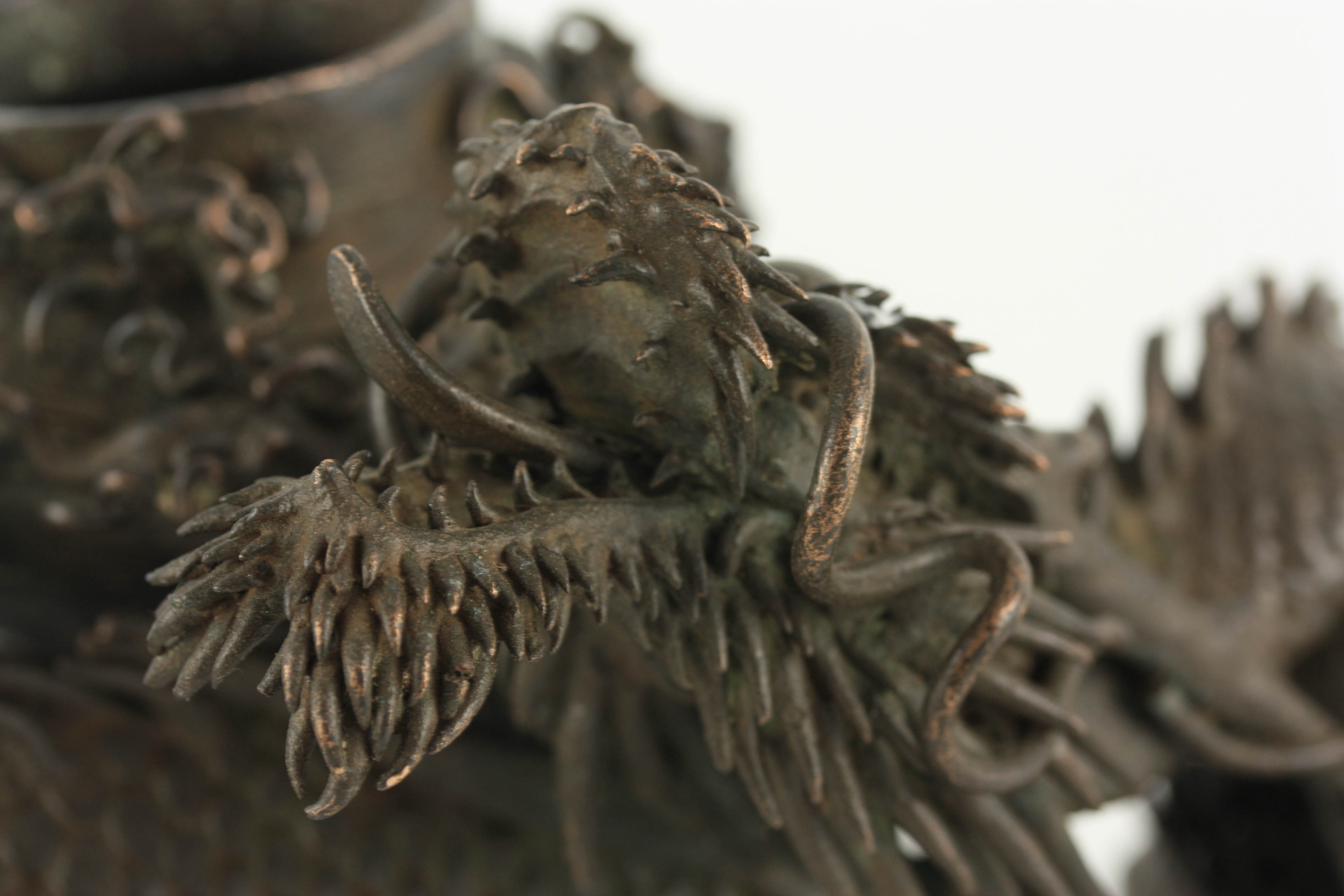 A MEIJI PERIOD JAPANESE BRONZE INCENSE BURNER modelled as a slender dragon holding a vessel 26cm - Image 2 of 7