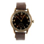 A WAGNER WWII THIRD REICH LUFTWAFFE WRIST WATCH having a black dial with Arabic numerals and
