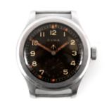 A CYMA WWII MILITARY ISSUE DIRTY DOZEN WRIST WATCH the steel case stamped to reverse 'Broad Arrow