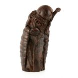 A CARVED BAMBOO FIGURE OF SHOU LAO IMMORTAL GOD OF LONGEVITY AND IMMORTALITY holding the staff of