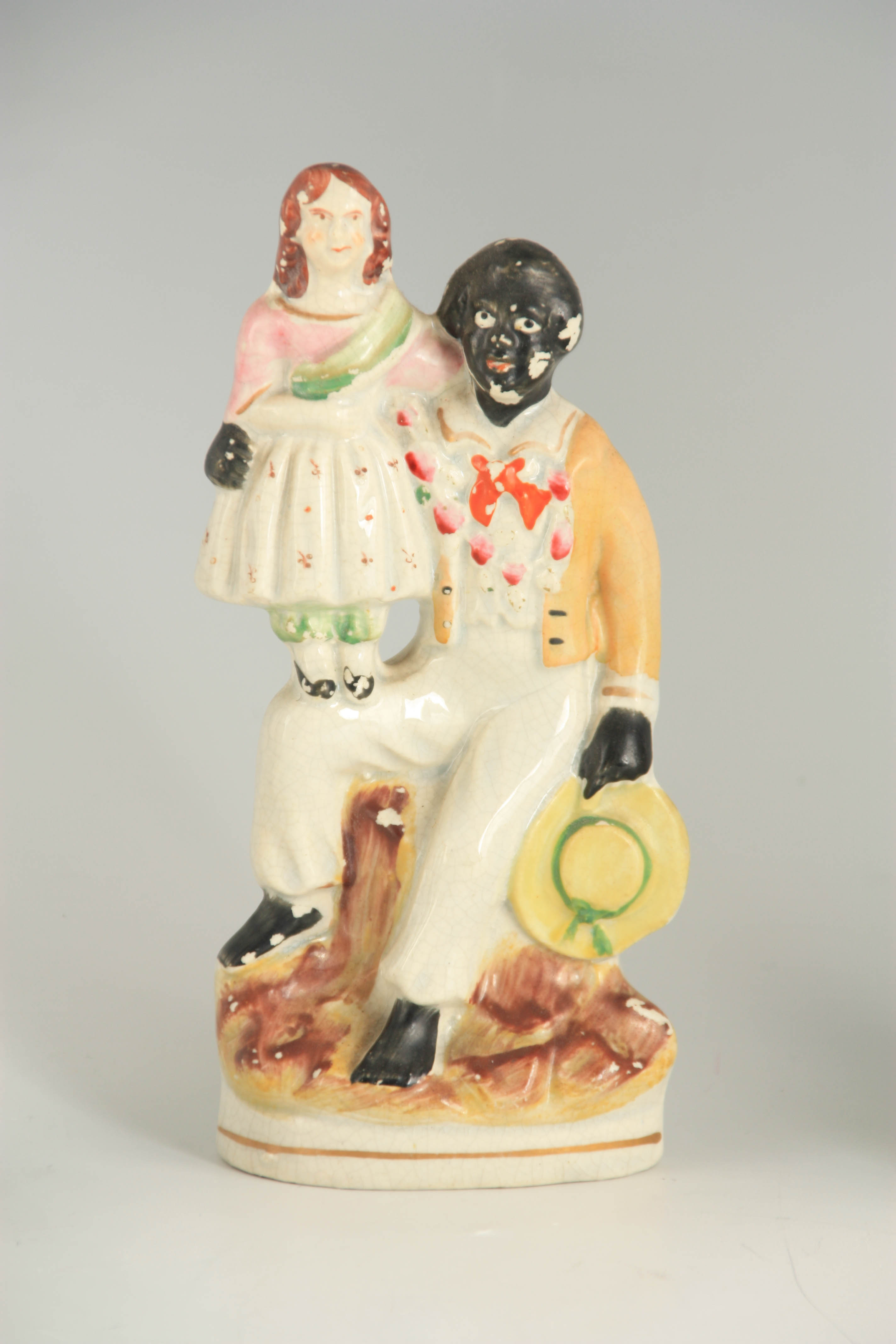 A PAIR OF 19TH CENTURY STANDING STAFFORDSHIRE FIGURES of Spring and Winter 21.5 and 21cm high - Image 4 of 7