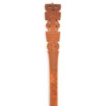 A 19TH CENTURY BEECHWOOD CARVED SOUTH ISLANDS CEREMONIAL STICK with fine decoration 94cm overall