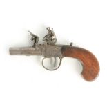 TWIGG, LONDON A LATE 18TH CENTURY BRASS FLINTLOCK MUFF PISTOL having a steel barrel with impressed