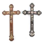 TWO 19TH CENTURY CONTINENTAL MOTHER OF PEARL INLAID CRUCIFIXES one Rosewood 48cm high and the