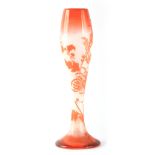 A LARGE ART NOUVEAU GALLE OVERLAY GLASS VASE OF UNUSUAL COLORING AND DESIGN the raised pale orange