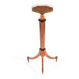 AN UNUSUAL GEORGE III SATINWOOD OCTAGONAL SHAPED ADJUSTABLE CANDLE STAND with oval inlaid shell