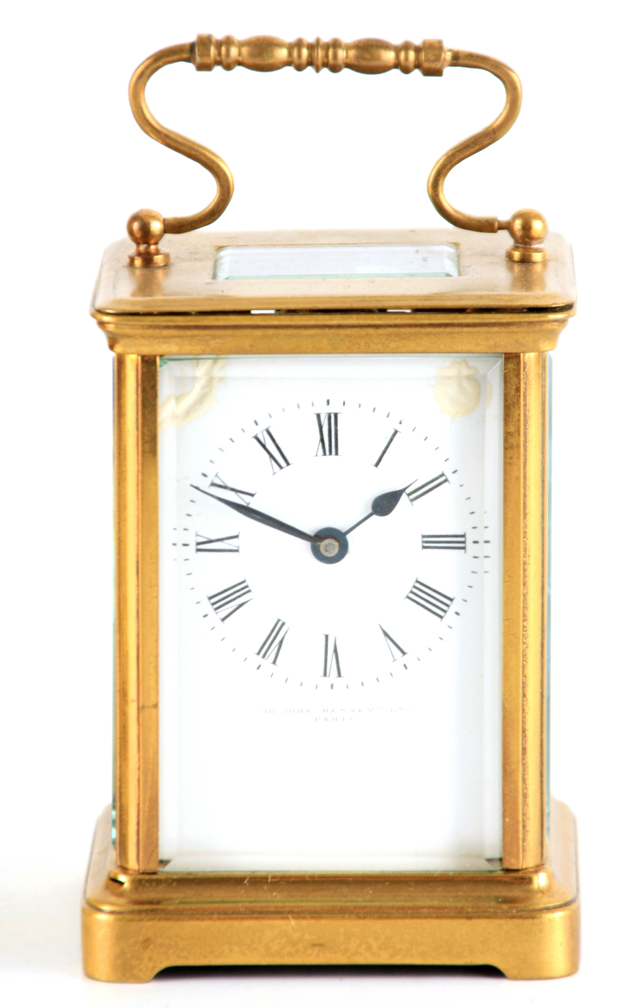 A LATE 19TH CENTURY FRENCH BRASS CASED MANTEL CLOCK having a domed top pediment above a floral - Image 2 of 12