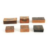 A COLLECTION OF SIX STAMP BOXES, the largest measuring 10cm wide (6)