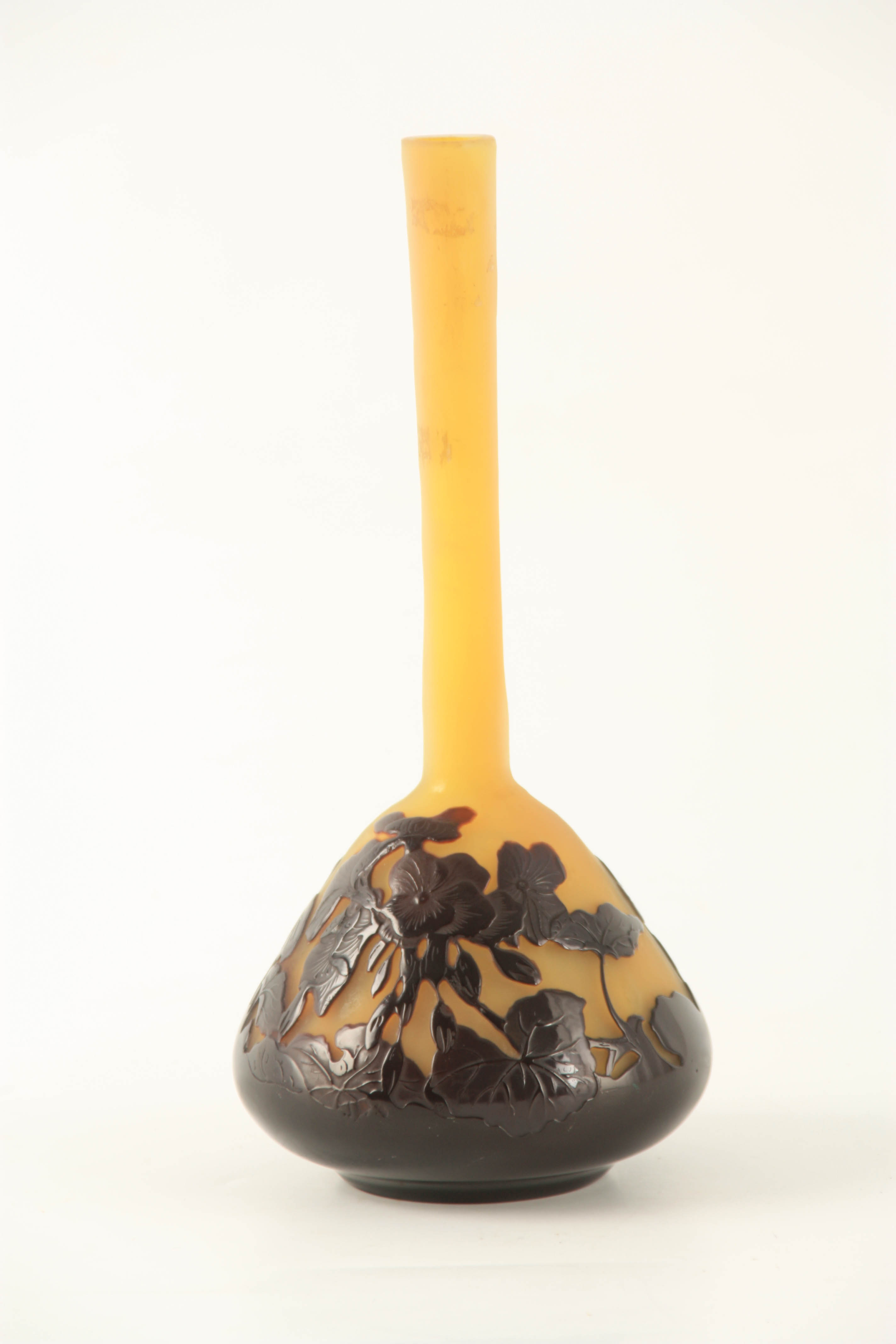 AN ART NOUVEAU GALLE GLASS CABINET VASE the pale opaque yellow ground with slender stem overlaid - Image 2 of 4