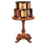 A FINE WILLIAM IV ROSEWOOD REVOLVING LIBRARY BOOKCASE STAMPED P. WESTMACOTT DATED 1837 the stepped