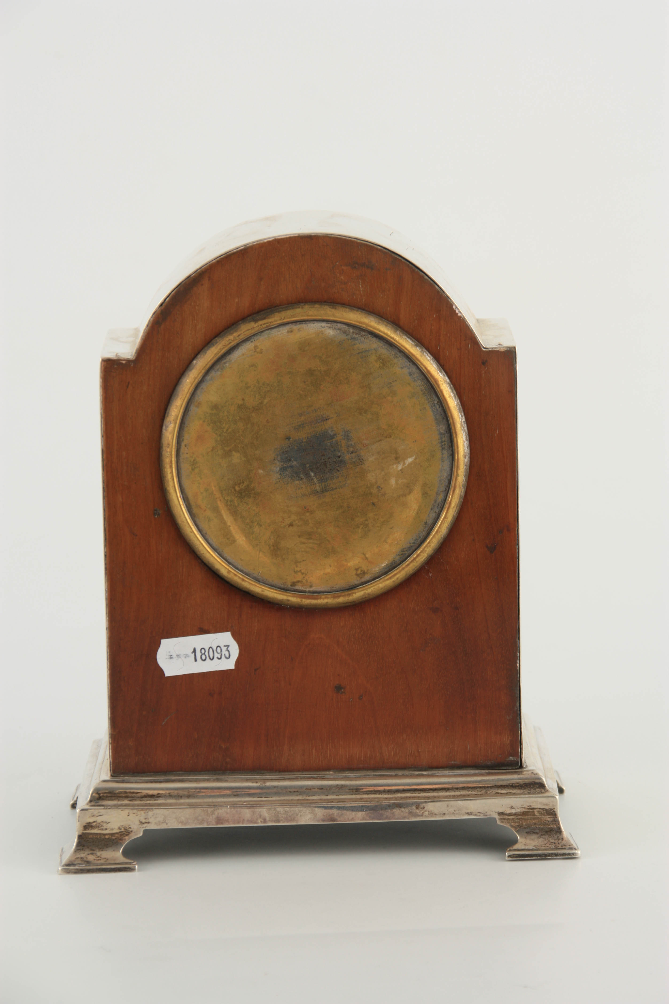 A GOOD EDWARDIAN SILVER AND TORTOISESHELL MANTEL CLOCK the arch-shaped case with Adam-style inlaid - Image 4 of 7