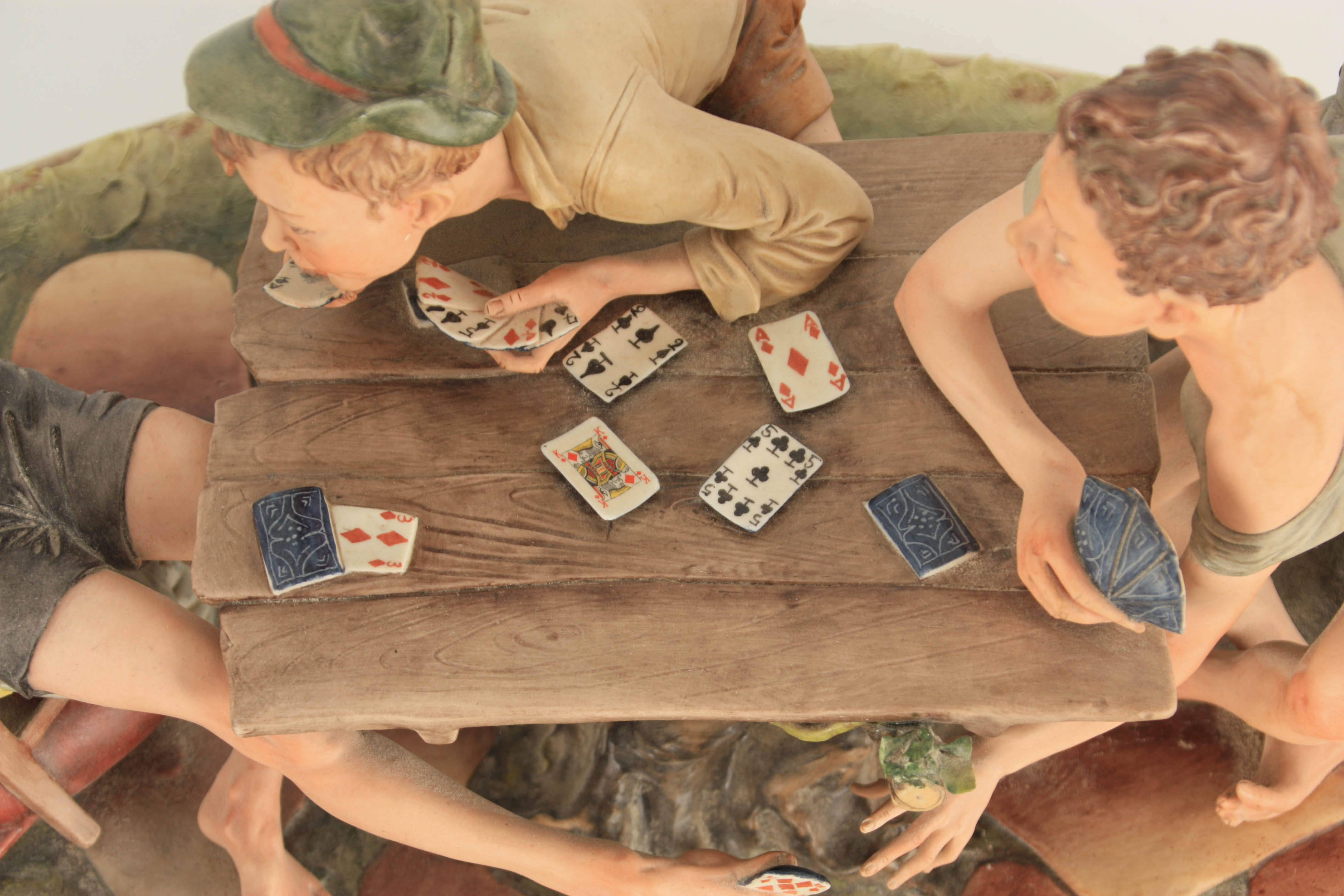 A NAPLES CAPODIMONTE LARGE OVAL FIGURE GROUP “The young card players” signed to base 56.5cm wide - Image 4 of 10