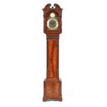 AN EARLY 20TH CENTURY CHIPPENDALE DESIGN FLAME MAHOGANY MINIATURE LONGCASE CLOCK the swan-neck