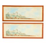 A PAIR OF 20TH CENTURY WATERCOLOURS the grand harbour, Valletta , Malta 19cm high 59cm wide - signed