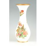 A 20TH CENTURY BACCARAT STYLE OPALINE GLASS VASE with floral decoration, having gilt bands to the
