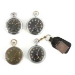 A COLLECTION OF FOUR MILITARY ISSUE WWII POCKET WATCHES to include CYMA and ELGIN, three having a