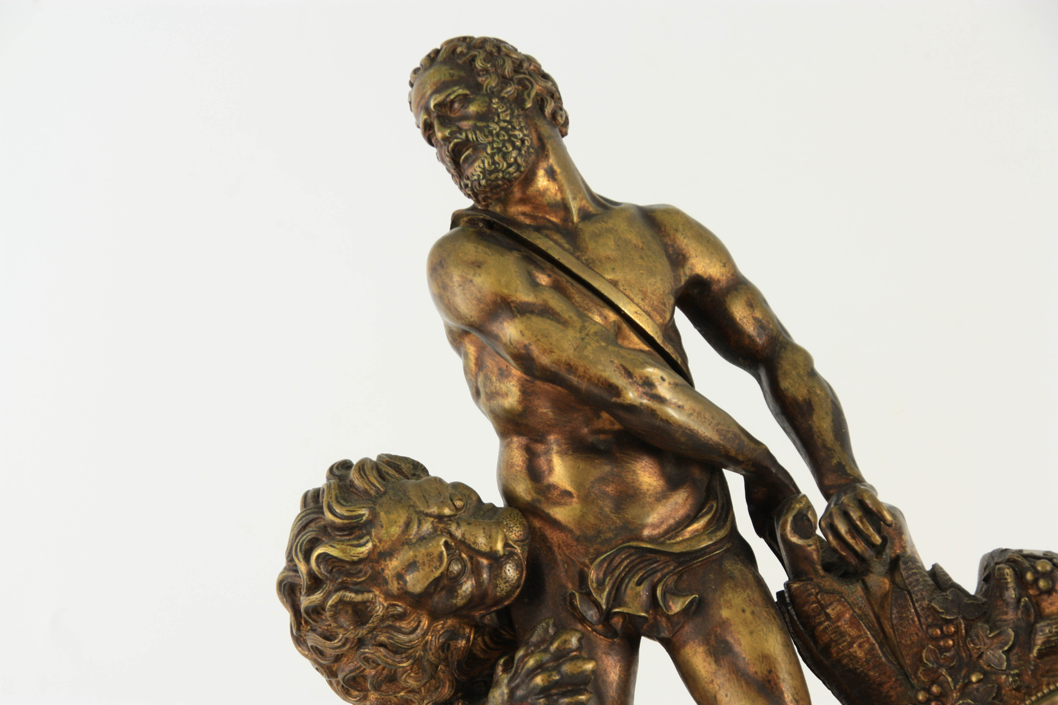 A 19TH CENTURY FRENCH GILT BRONZE AND SIENNA MARBLE FIGURAL MANTEL CLOCK modelled as Samson fighting - Image 4 of 6