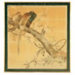 A FINE 19TH CENTURY JAPANESE COLOURED SILK WORK PANEL with raised decoration depicting pheasants