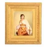 A 19TH CENTURY GERMAN RECTANGULAR PORCELAIN PLAQUE depicting a half length portrait of a young