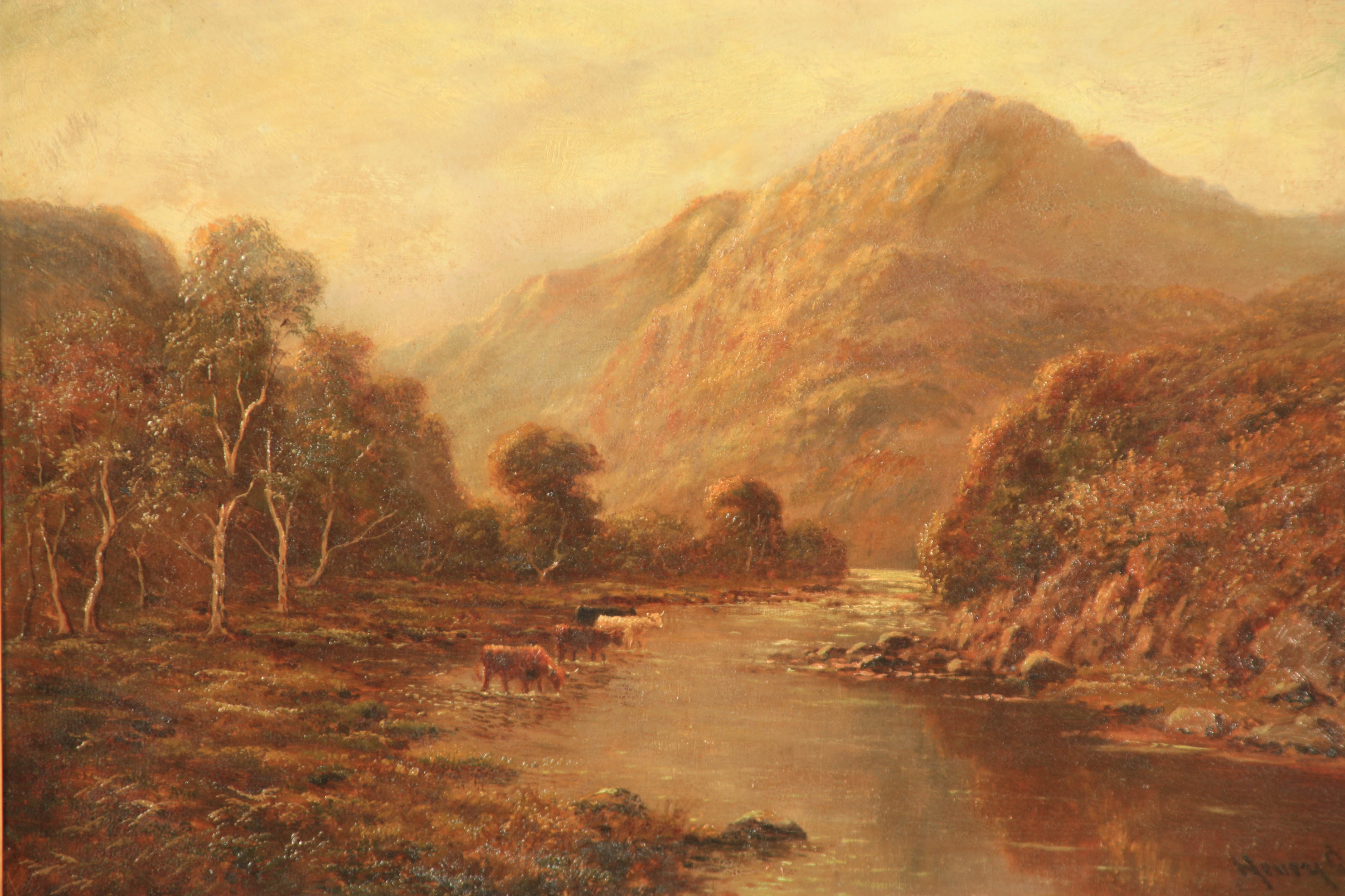 HENRY COOPER A LATE 19TH CENTURY OIL ON CANVAS highland scene with cattle watering 39cm high 60cm - Image 2 of 5