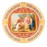 A FINE 19TH CENTURY ROYAL VIENNA SHALLOW CABINET PLATE richly decorated in gilt with mauve and