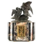 A LARGE ART DECO BRONZED AND MARBLE MANTEL CLOCK the case surmounted by a good quality patinated