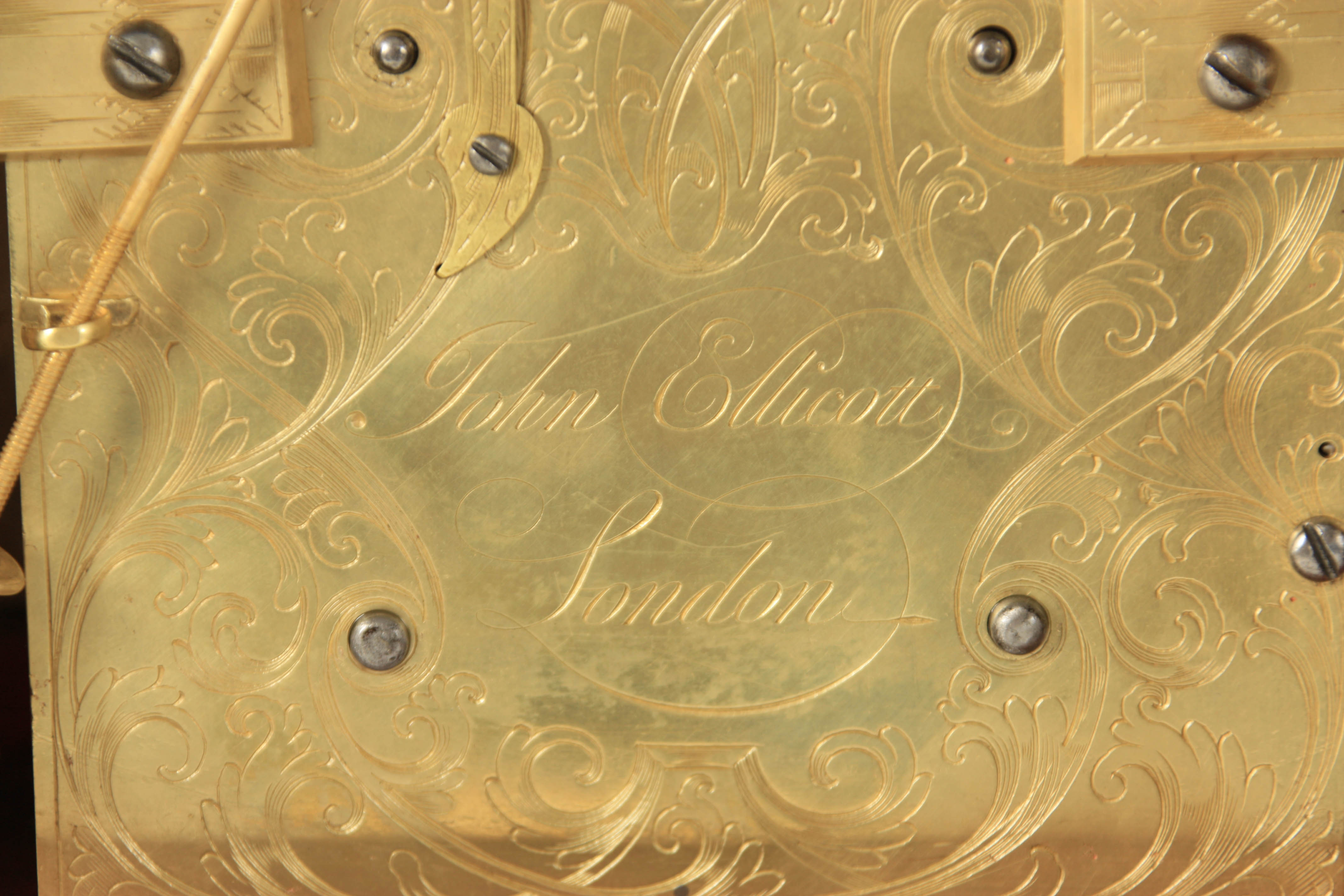 JOHN ELLICOTT, LONDON. A FINE GEORGE II GREEN LACQUER CHINOISERIE BRACKET CLOCK the bell top case - Image 6 of 7