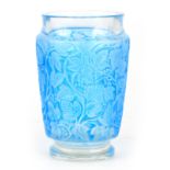 A 20TH CENTURY R. LALIQUE BLUE STAINED DEAUVILLE GLASS VASE - stamped R. Lalique France 14cm high