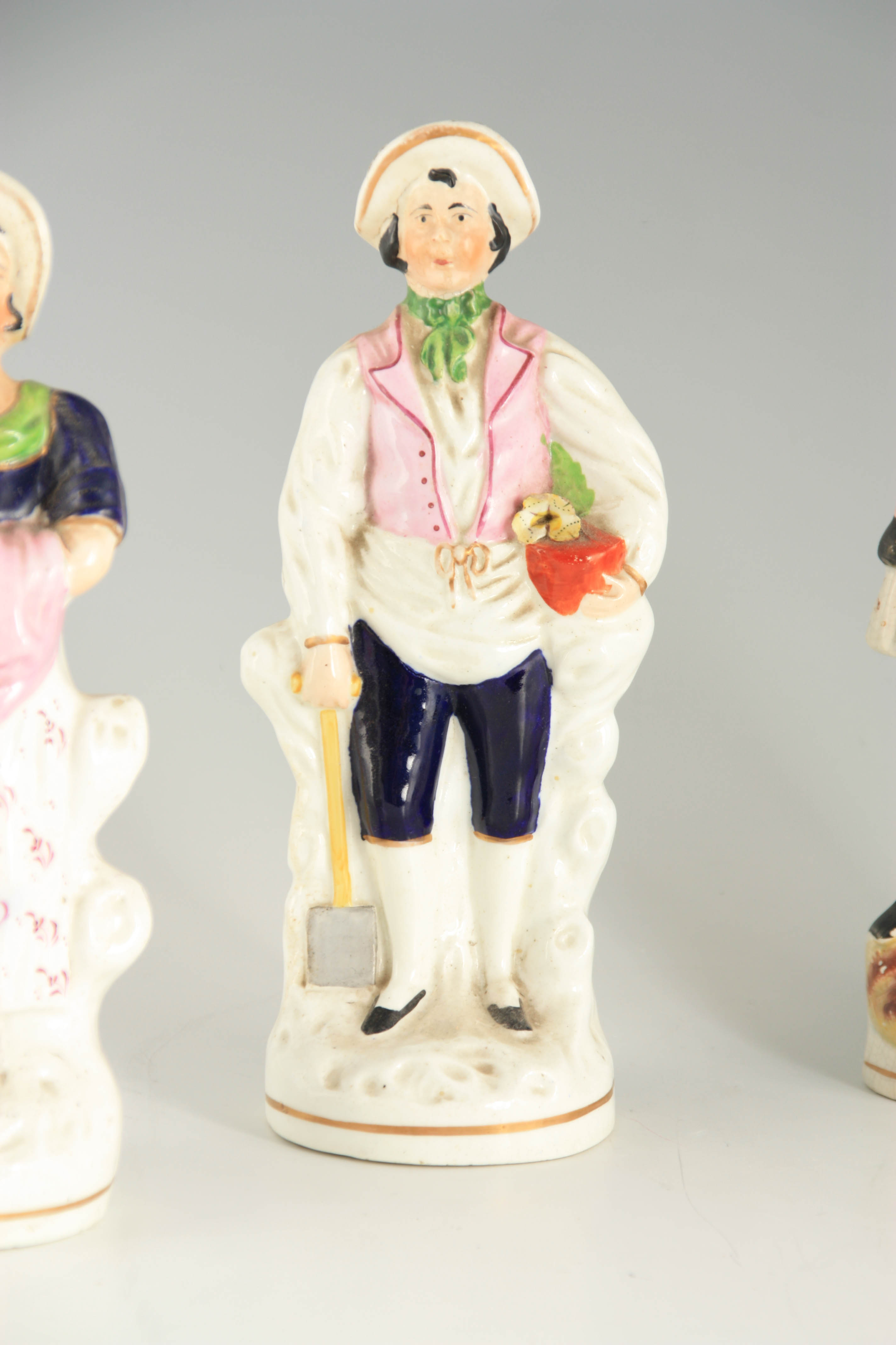 A PAIR OF 19TH CENTURY STANDING STAFFORDSHIRE FIGURES of Spring and Winter 21.5 and 21cm high - Image 3 of 7