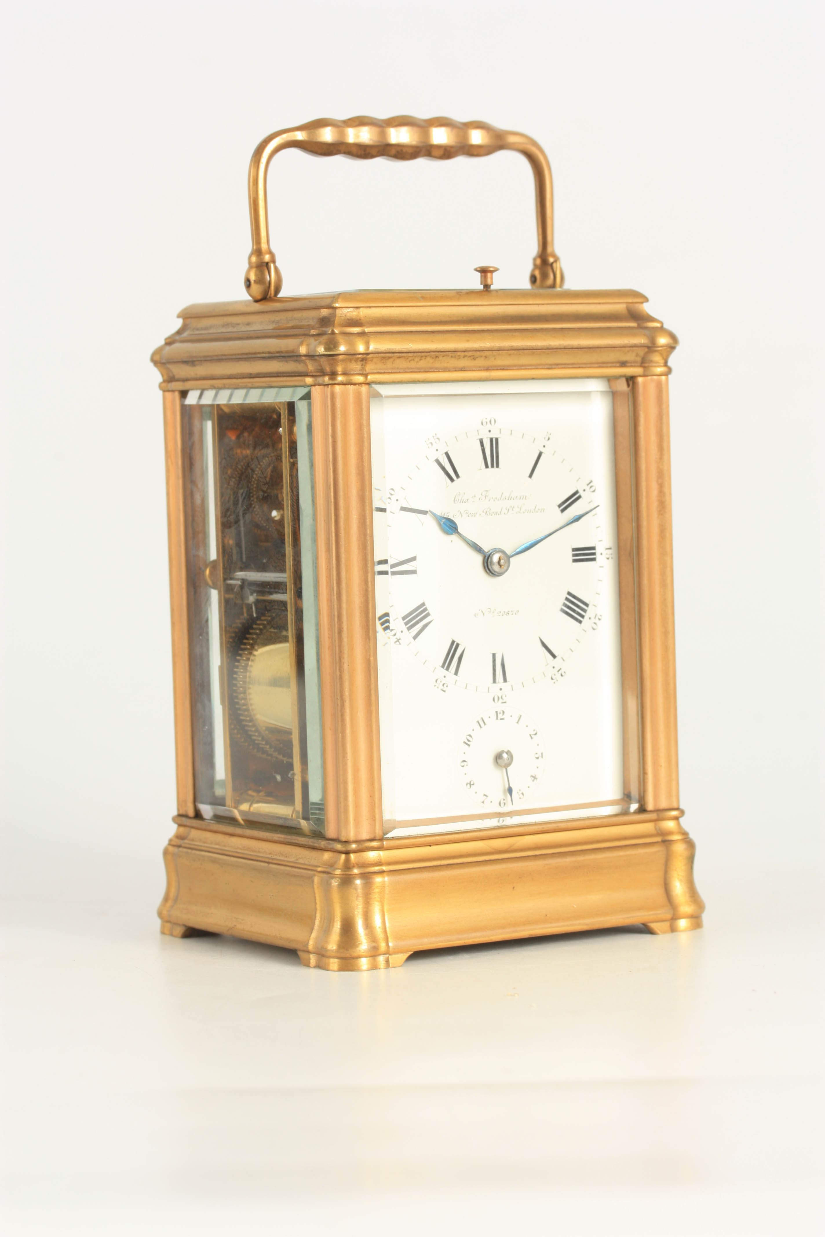 HENRI JACOT, PARIS NO 19132 A LATE 19TH CENTURY FRENCH GILT BRASS GORGE CASE STRIKING CARRIAGE CLOCK - Image 5 of 14