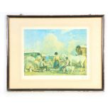 AN ORIGINAL SIGNED PRINT BY A.J. MUNNINGS Titled 'Gypsies on Epsom Downs', first state impression,