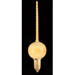 AN INTERESTING 19TH CENTURY TURNED IVORY SPECIFIC GRAVITY WHISKEY FLOAT having a screw off