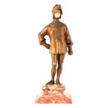 LOUIS SOSSON AN EARLY 20TH CENTURY FRENCH GILT BRONZE AND IVORY SCULPTURE modelled as Joan of Arc