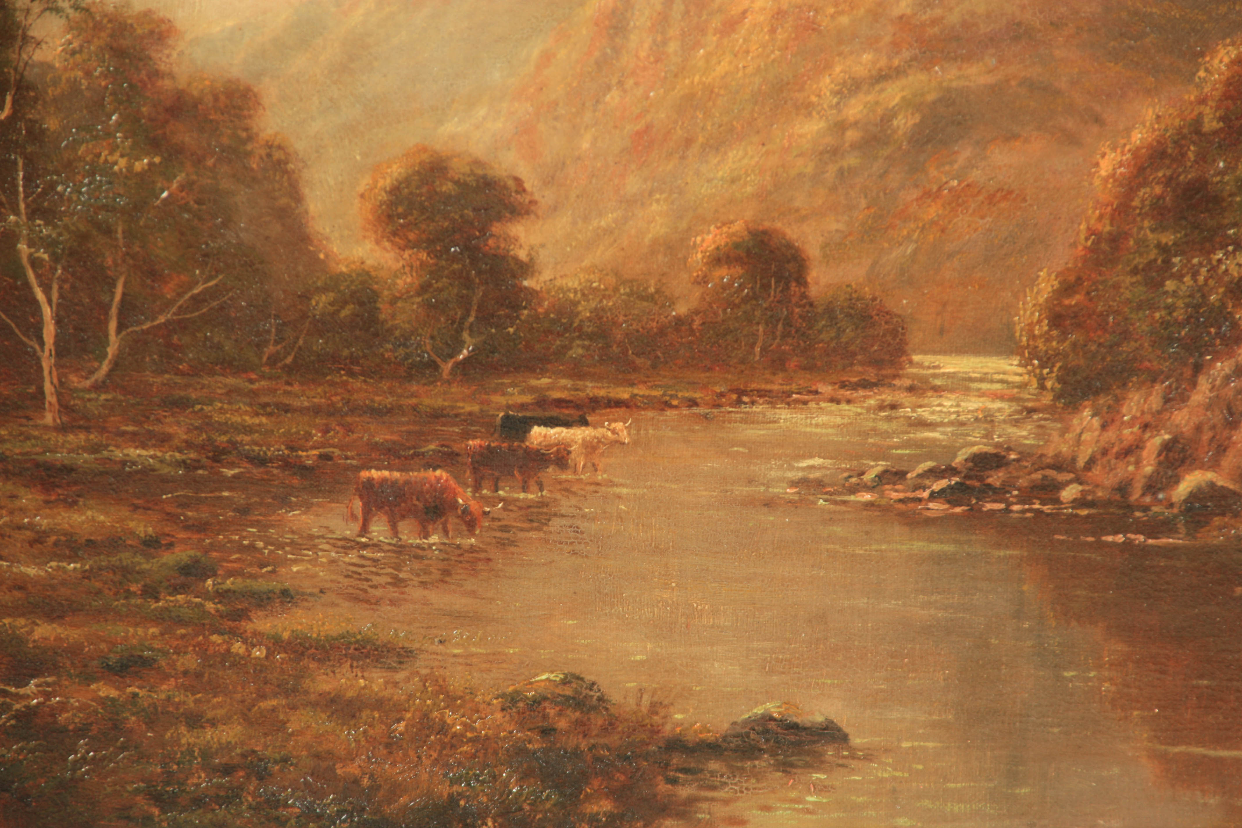 HENRY COOPER A LATE 19TH CENTURY OIL ON CANVAS highland scene with cattle watering 39cm high 60cm - Image 3 of 5