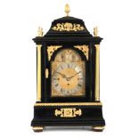 A LARGE LATE 19TH CENTURY EBONISED ORMOLU MOUNTED EIGHT BELL QUARTER CHIMING BRACKET CLOCK the