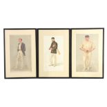 A SET OF THREE EARLY 20TH CENTURY CRICKET PRINTS SIGNED SPY PRINTED BY VINCENT BROOKS, DAY AND SON