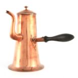 A MID 19TH CENTURY GIANT SEAMED COPPER COFFEE POT with hinged lid, of seamed skirted form with
