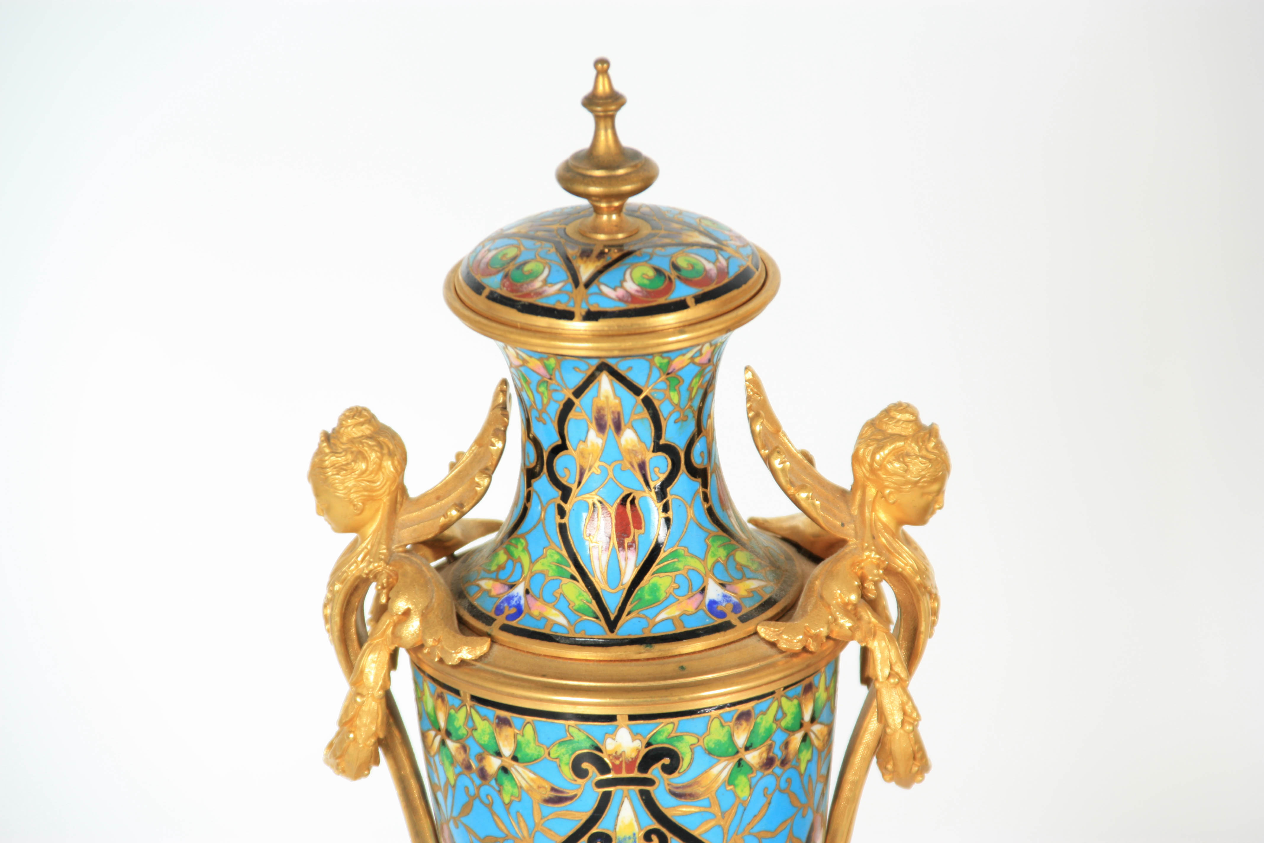 BOXHILL, BRIGHTON A LATE 19TH CENTURY FRENCH ORMOLU AND CHAMPLEVE ENAMEL CLOCK GARNITURE the four- - Image 3 of 14