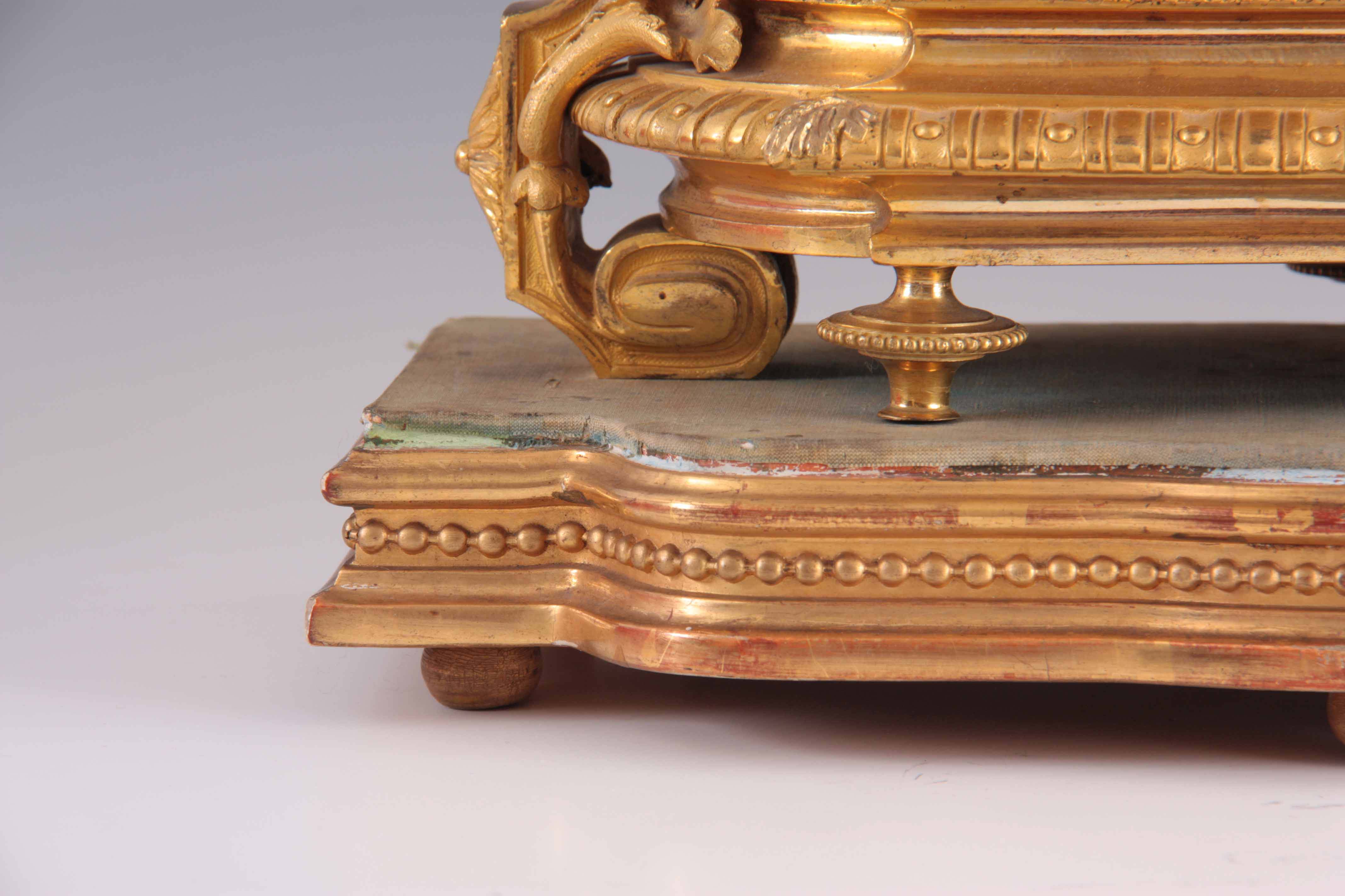 A LATE 19TH CENTURY FRENCH ORMOLU AND PORCELAIN PANEL MANTEL CLOCK the gilt brass case with chased - Image 4 of 8