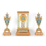 BOXHILL, BRIGHTON A LATE 19TH CENTURY FRENCH ORMOLU AND CHAMPLEVE ENAMEL CLOCK GARNITURE the four-